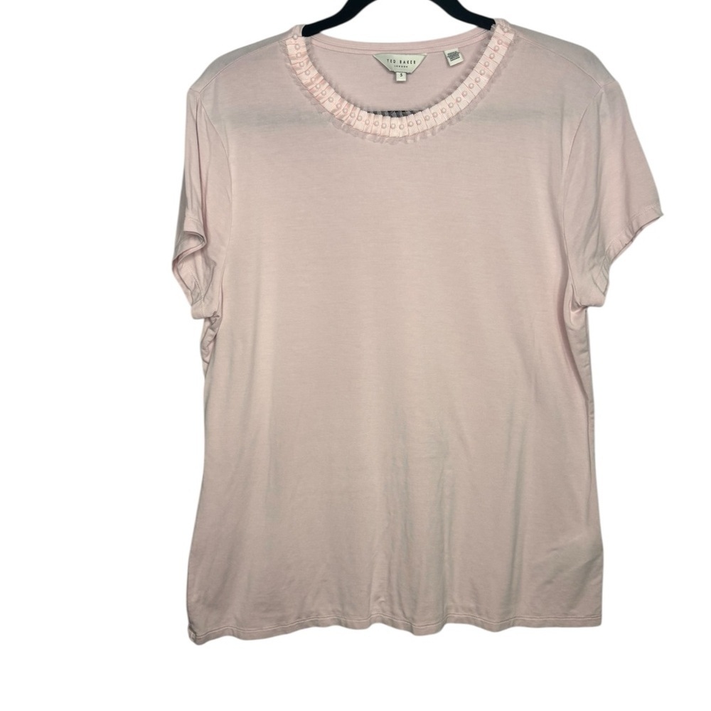 Ted Baker Coquette Girl Light Pink Beaded Neckline Short Sleeve Blouse SZ 5 (12)
